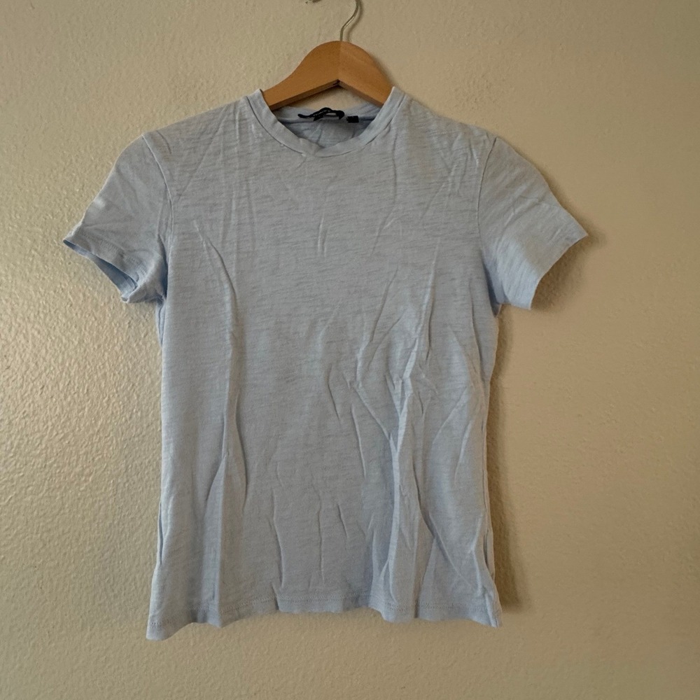 Theory Tiny Tee 2 Short Sleeve Cotton Slub T-Shirt Size P Light Blue Excellent